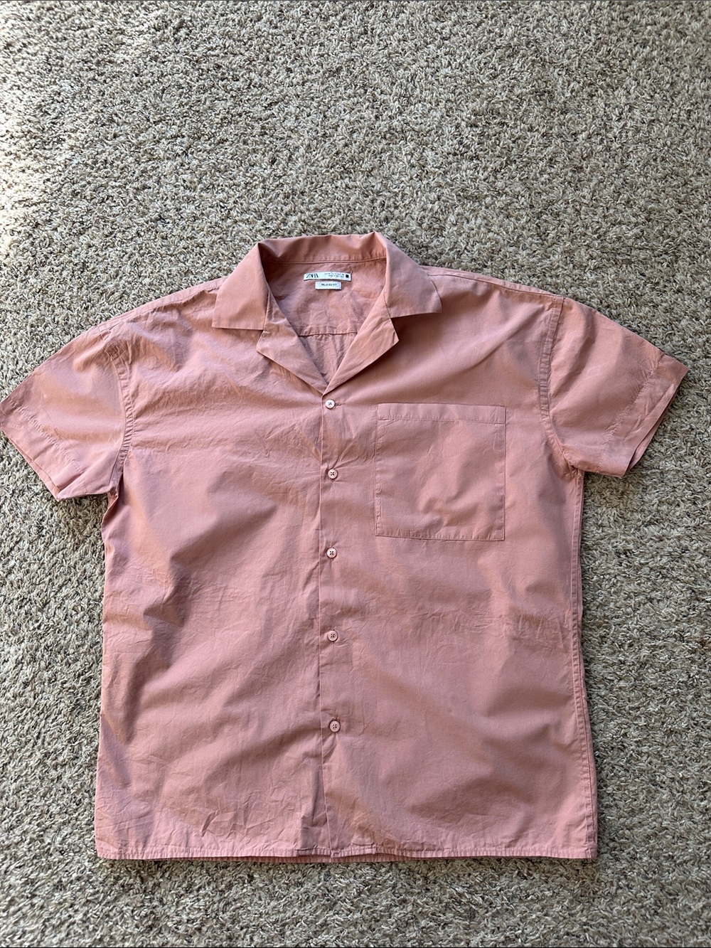Zara Men Short Sleeve Camp-Collar Shirt - Dusty Rose